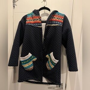 Colorful Patterned Quilted Jacket with Mitten Pockets